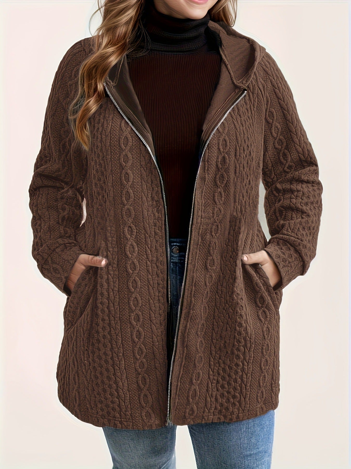 Ladies' Plus Size Solid Color Pocket Coat