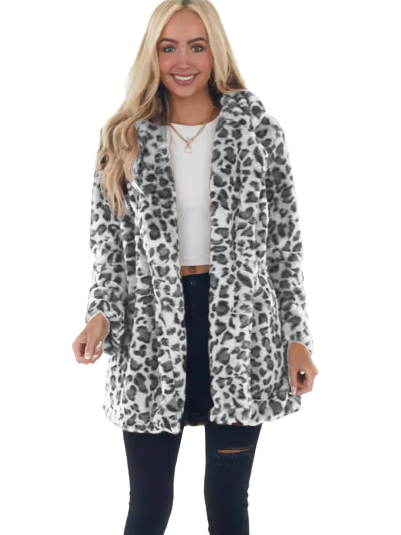 Casual Loose Plush Leopard Coat for Women