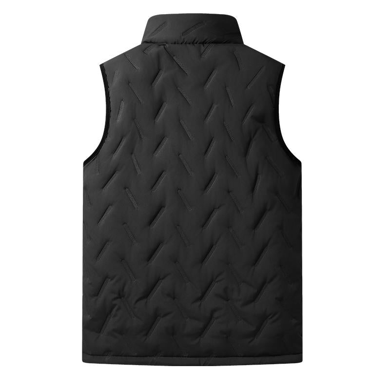 KZZ Men's Warm Vest Fleece Lined Wool  Black Gilet Crewneck Top