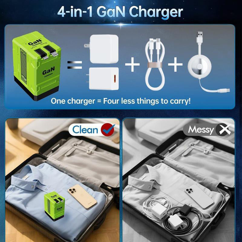 🔥 50% OFF Today Only!! 🔥4-in-1 Compatible 120W Fast Charger with Retractable Type-C & Lightning Cable