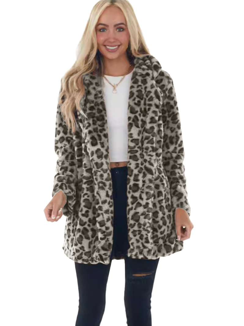 Casual Loose Plush Leopard Coat for Women