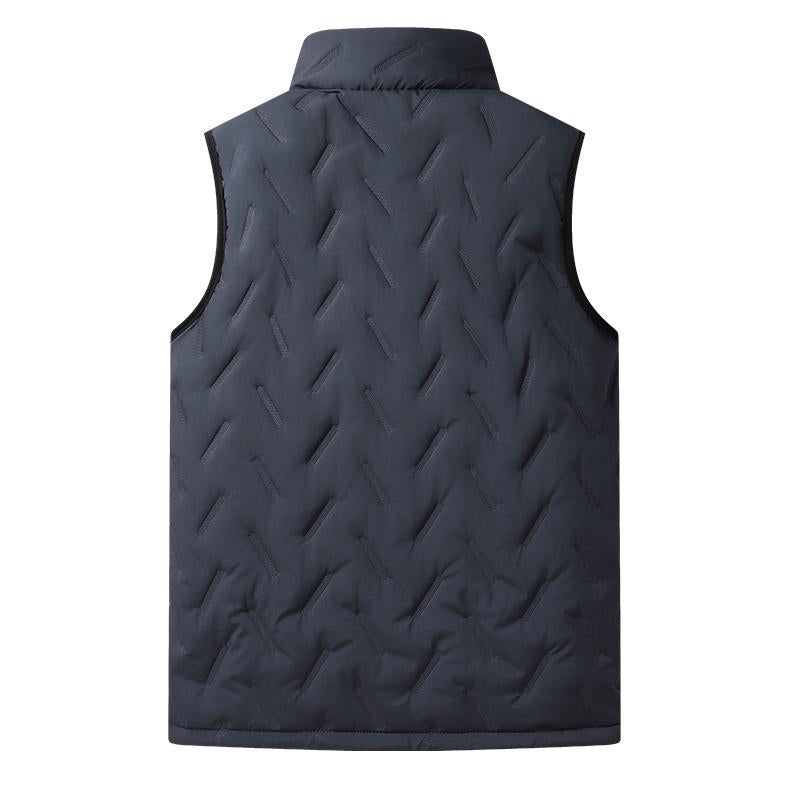 KZZ Men's Warm Vest Fleece Lined Wool  Black Gilet Crewneck Top