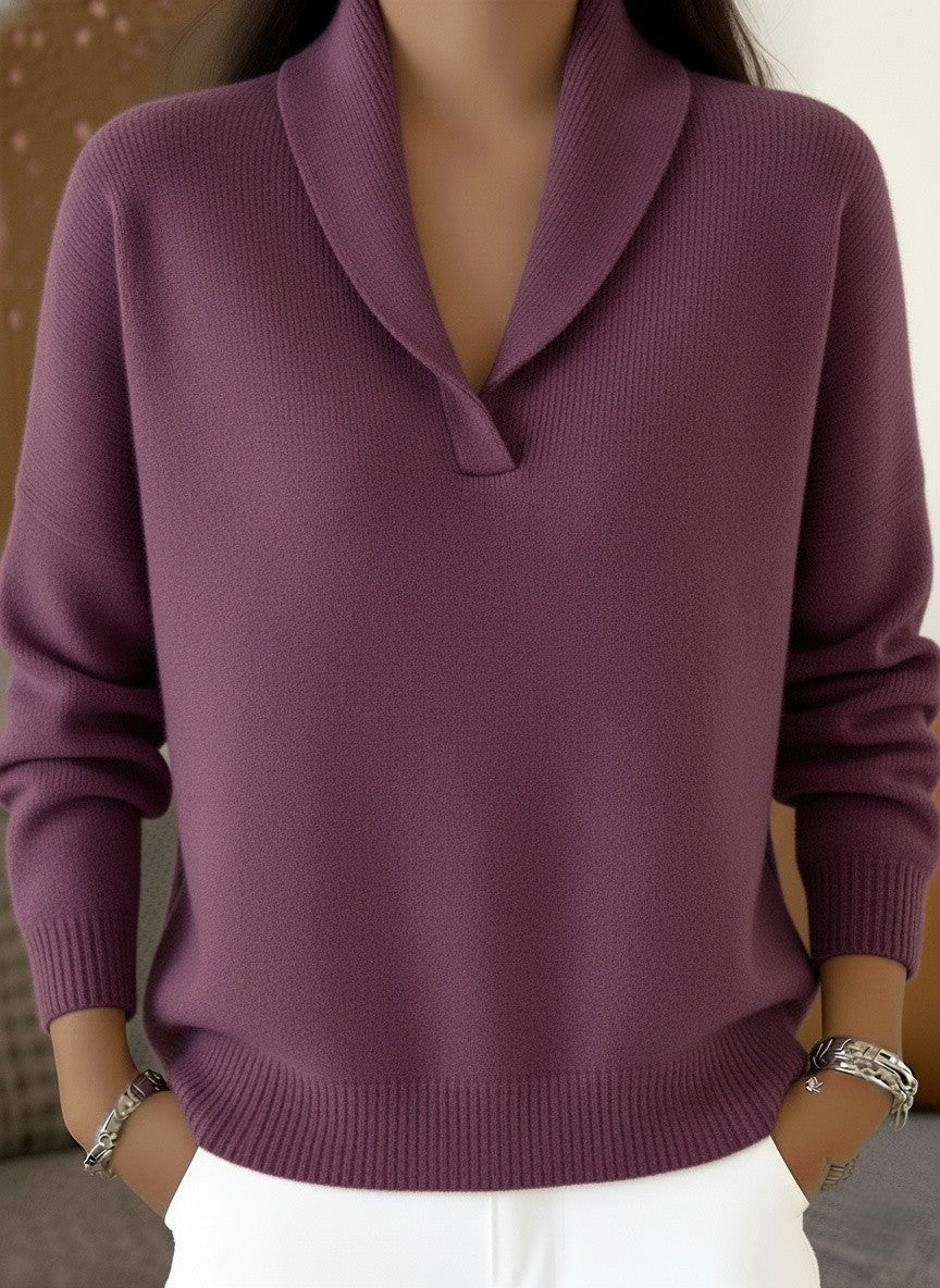 Clearance Sale 🔥 Elegant 80s-style shawl collar solid color pullover sweater for women