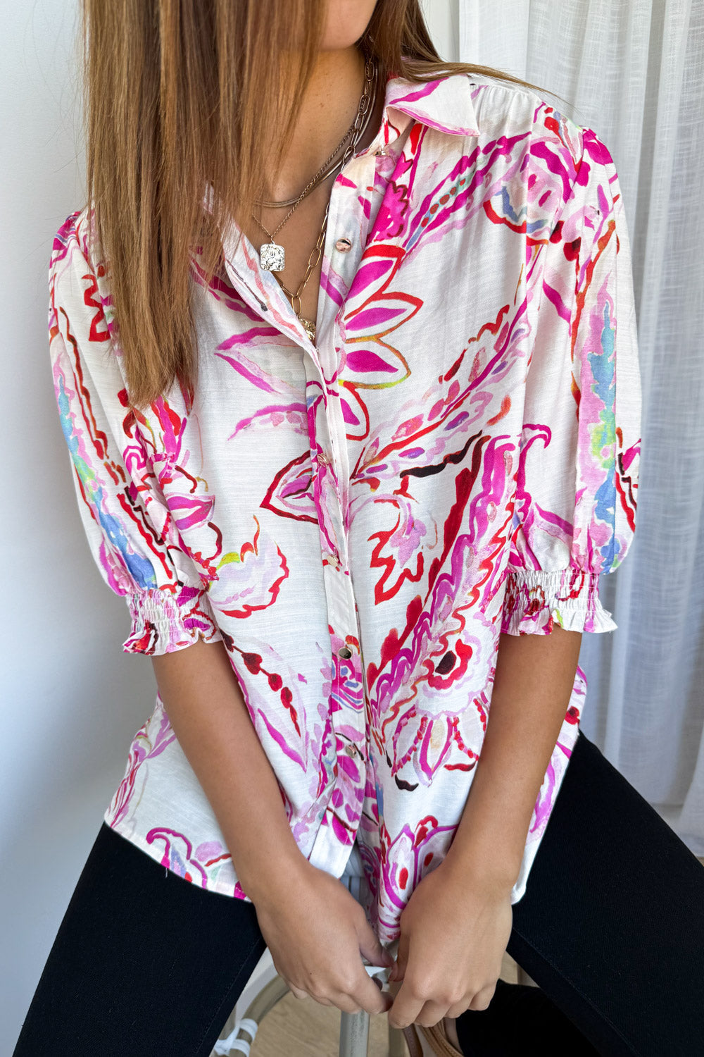 Melody Blouse - Pink Paisley Floral