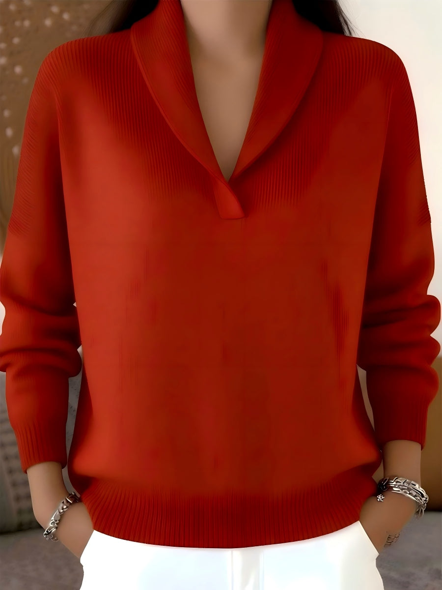 Clearance Sale 🔥 Elegant 80s-style shawl collar solid color pullover sweater for women