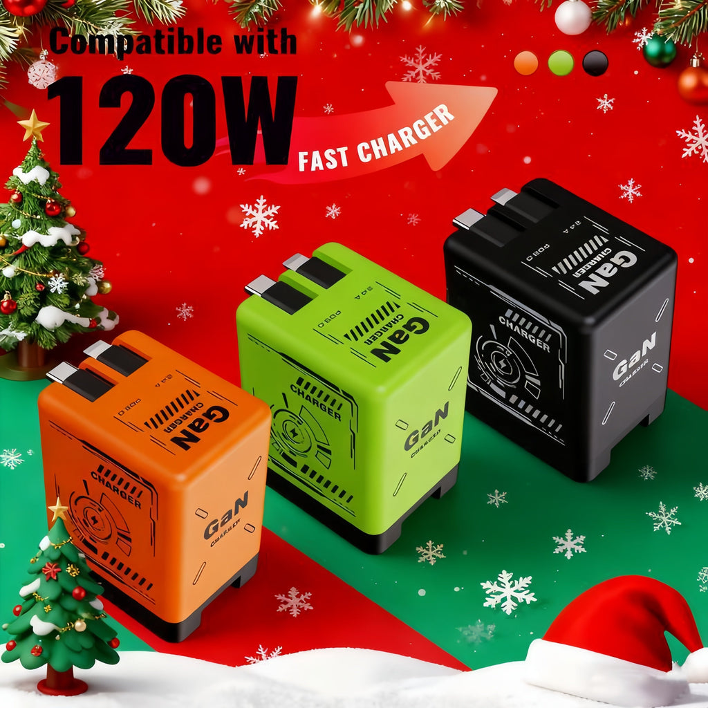 🔥 50% OFF Today Only!! 🔥4-in-1 Compatible 120W Fast Charger with Retractable Type-C & Lightning Cable